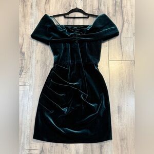 NICHOLAS Green Velvet Off-Shoulder Mini Dress